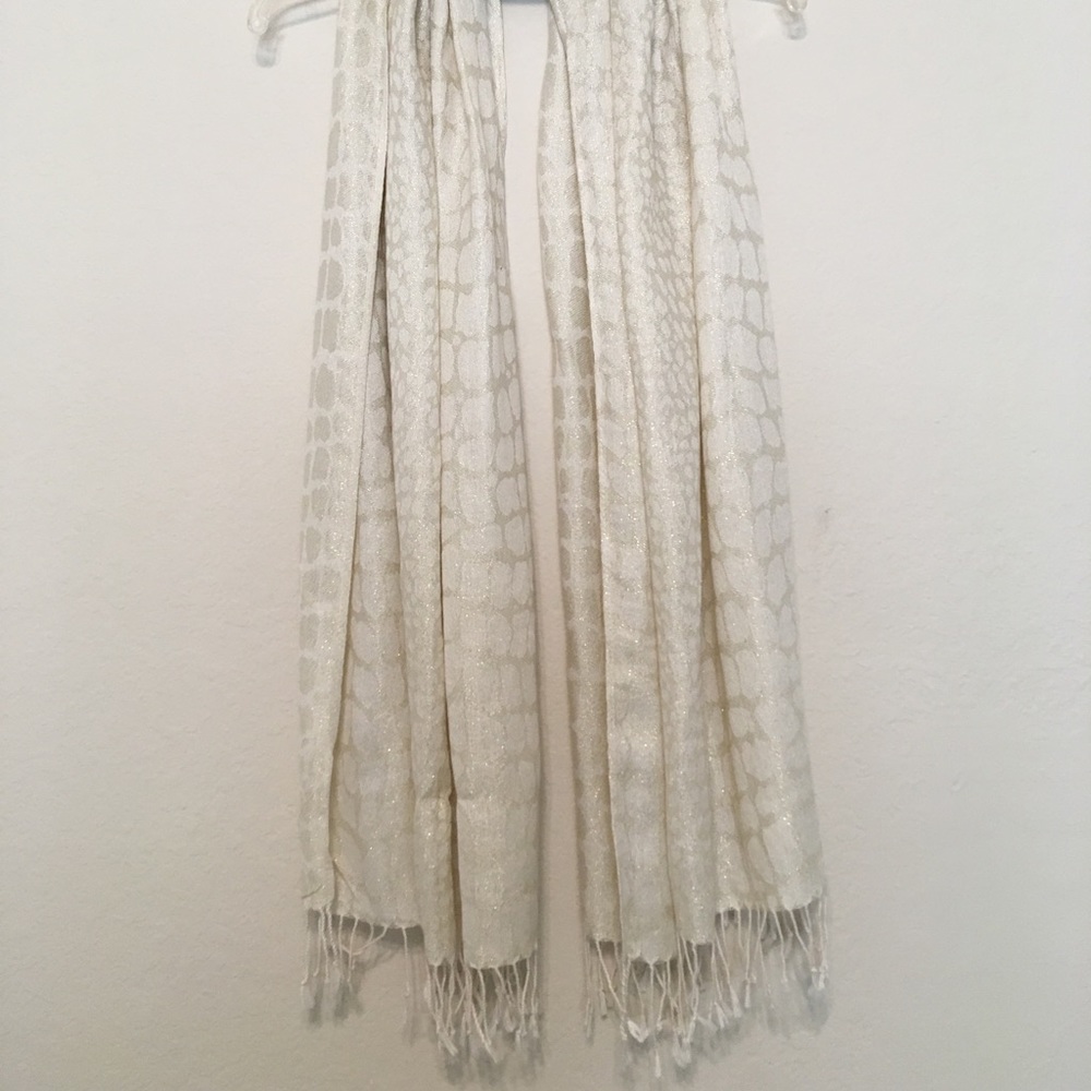 Cream and gold scarf with fringe